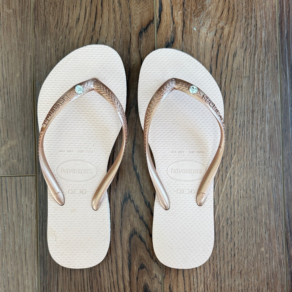 Havaianas Women's Sandals in Tan with Gold Accents